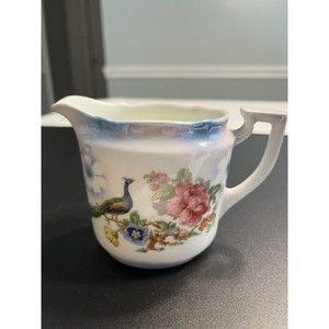 Vintage Bavaria Porcelain Ceramic Lusterware Pheasant Flowers Creamer Pitcher